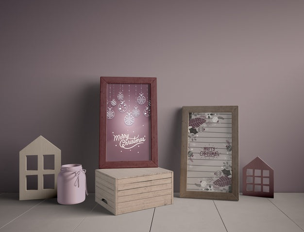 Free Decoration On Floor And Painting With Christmas Theme Psd