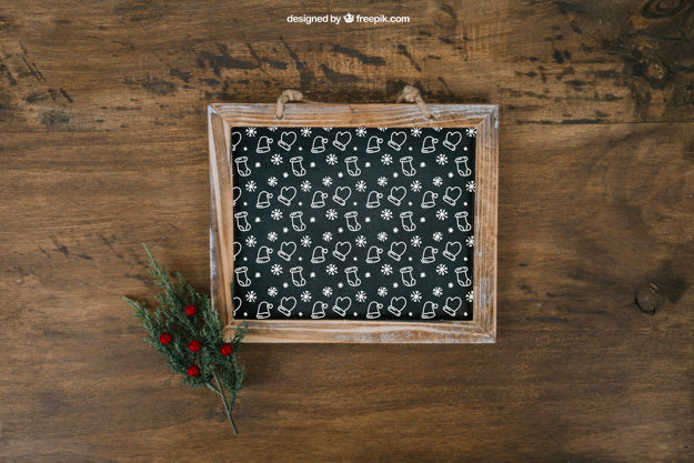 Free Decorative Christmas Mockup With Slate Psd