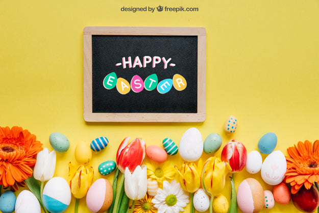 Free Decorative Easter Mockup With Slate Psd
