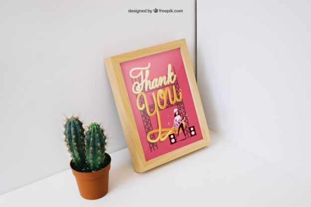 Free Decorative Photo Frame Mockup With Cactus Psd