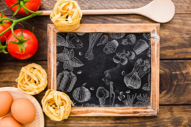 Free Decorative Slate Mockup With Pasta Concept Psd