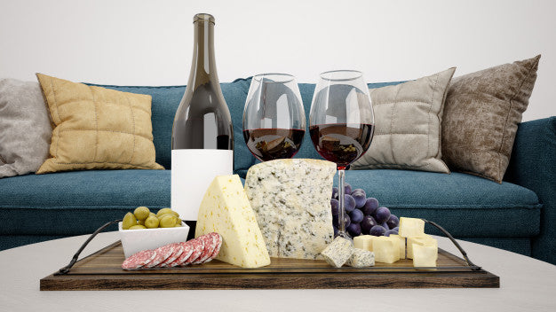 Free Delicious Cheese Assortment With Red Wine Mockup Psd