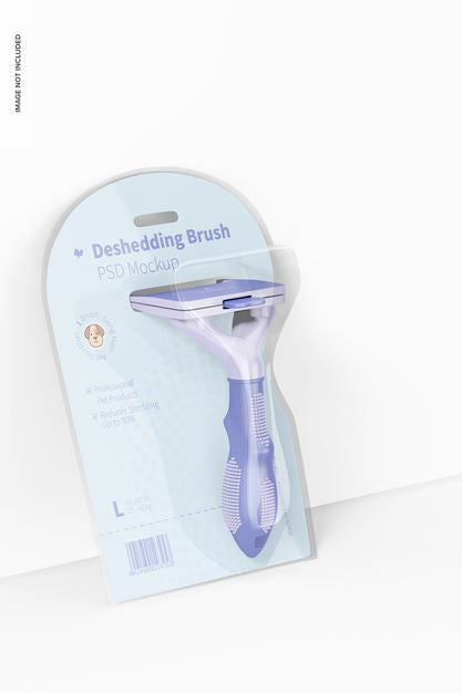 Free Deshedding Brush Packaging Mockup, Leaned Psd