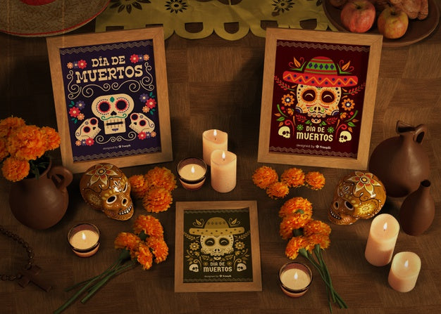 Free Dia De Muertos Diversity Mock-Ups With Candles Psd