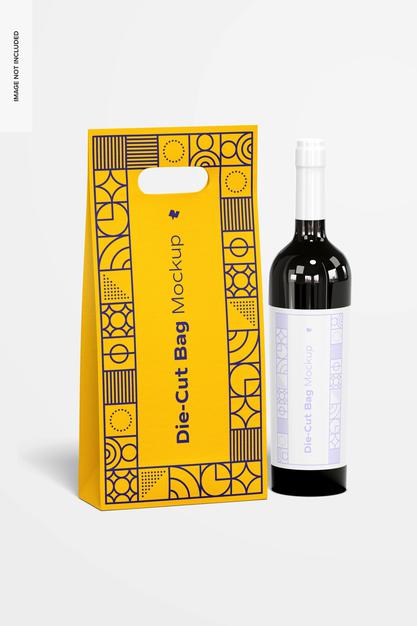 Free Die-Cut Tall Paper Bag Mockup, Front View Psd