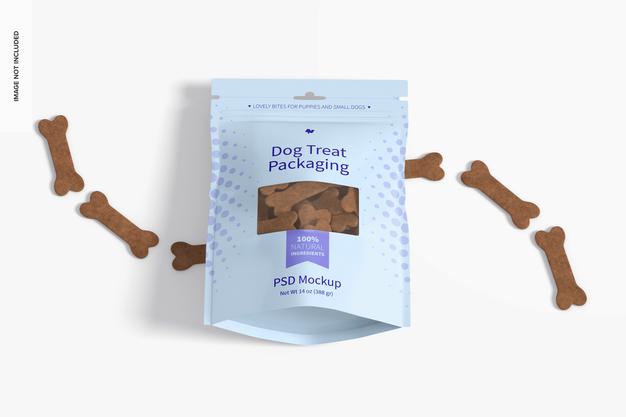 Free Dog Treat Packaging Mockup, Perspective View Psd