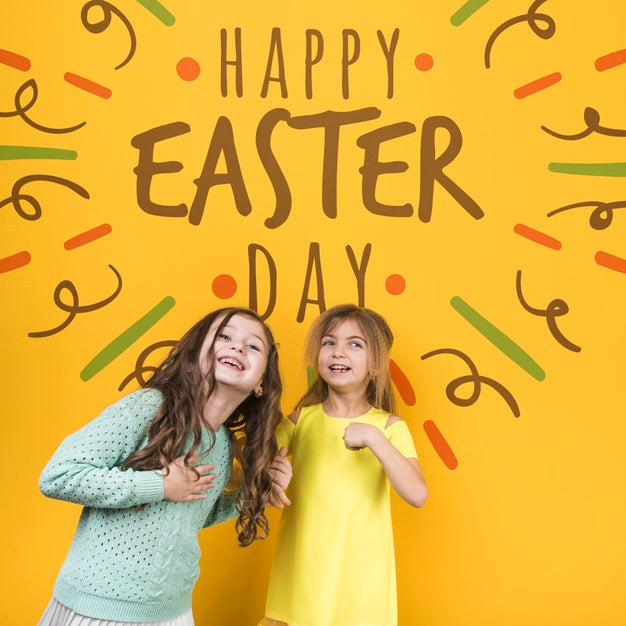 Free Easter Mockup With Blonde And Brunette Girls Psd