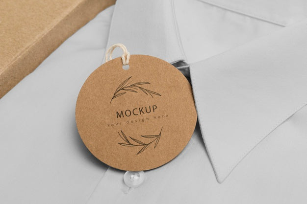 Free Eco-Friendly Price Tag And Cardboard Box With Formal Shirt Mock-Up Psd