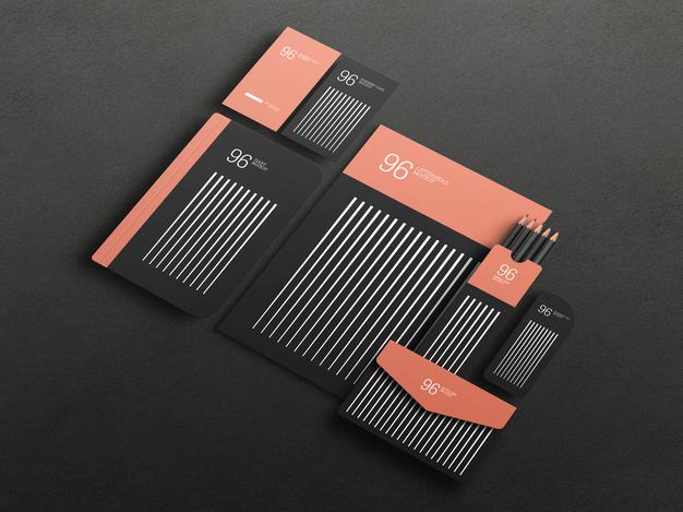 Free Elegant Black Stationary Set Mockup Psd