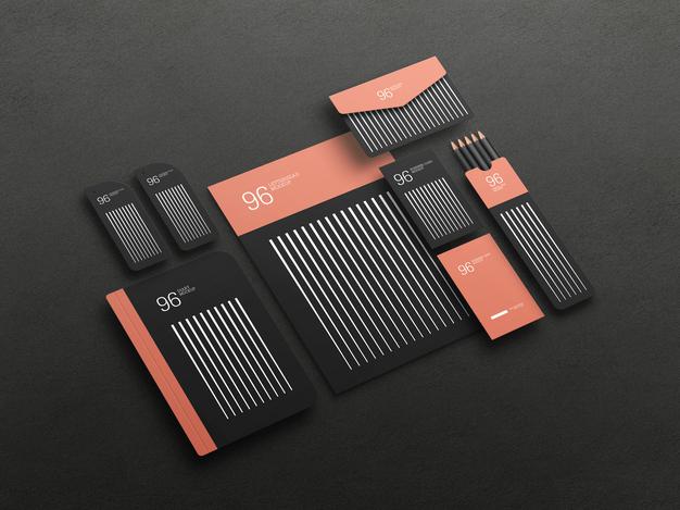 Free Elegant Black Stationary Set Mockup Psd