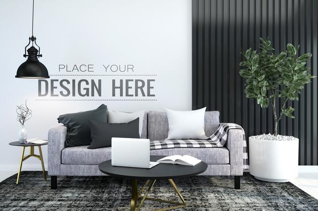 Free Empty Wall Interior Furniture 3D Psd Mockup Psd