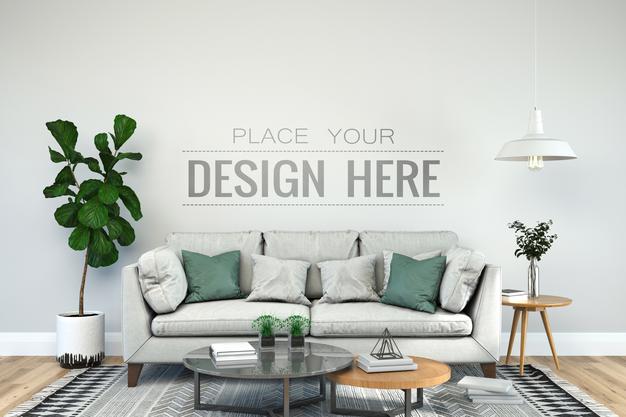 Free Empty Wall Interior Furniture 3D Psd Mockup Psd