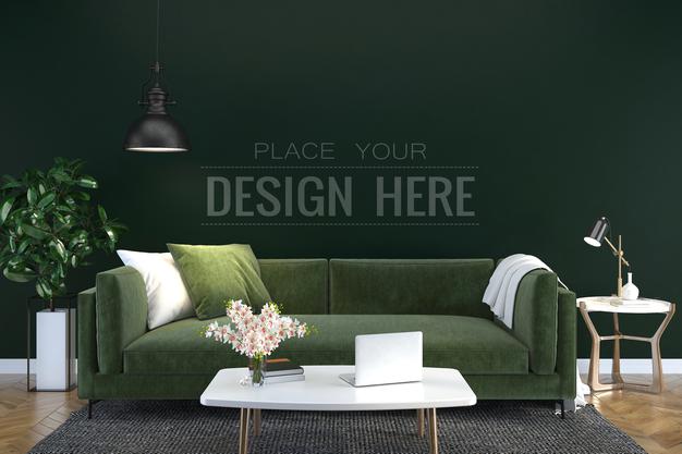 Free Empty Wall Interior Furniture 3D Psd Mockup Psd