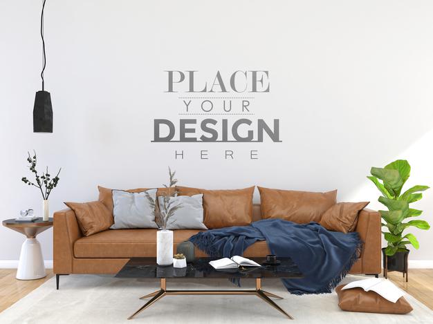 Free Empty Wall Interior Furniture 3D Psd Mockup Psd