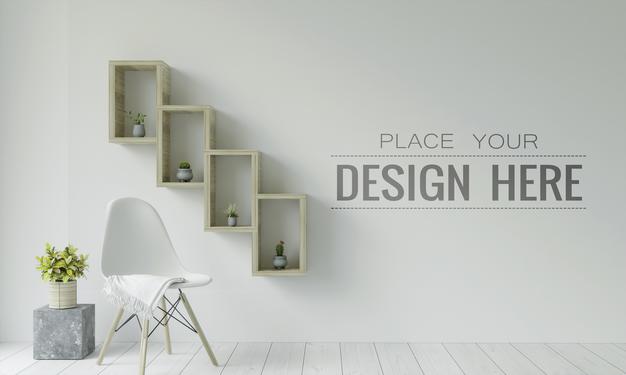 Free Empty Wall Interior Furniture 3D Psd Mockup Psd