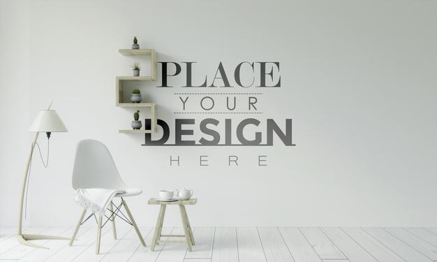 Free Empty Wall Interior Furniture 3D Psd Mockup Psd