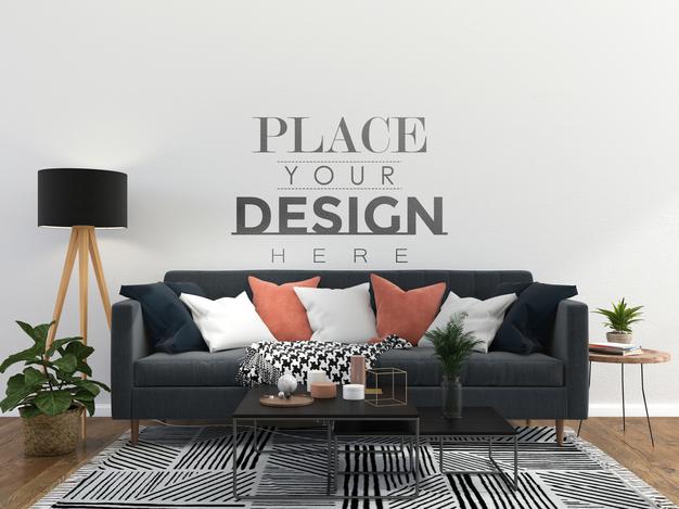 Free Empty Wall Interior Furniture 3D Psd Mockup Psd