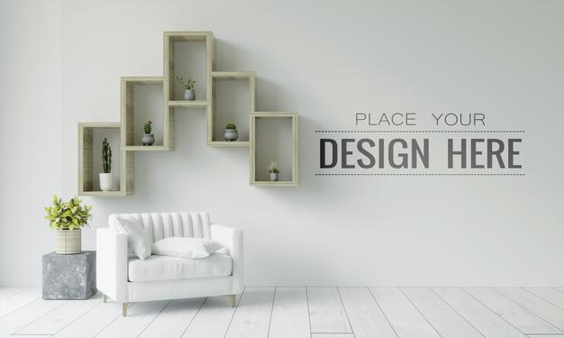 Free Empty Wall Interior Furniture 3D Psd Mockup Psd
