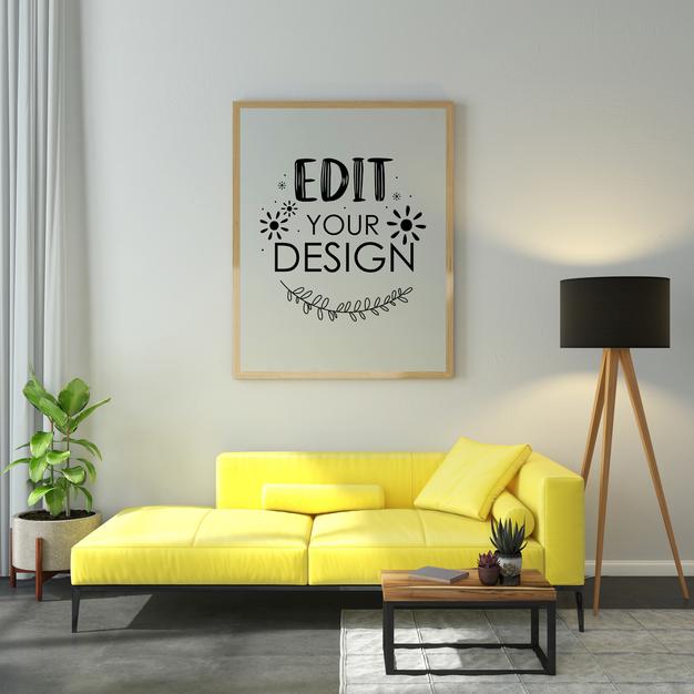 Free Empty Wall Interior Furniture 3D Psd Mockup Psd