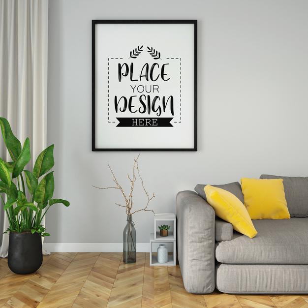 Free Empty Wall Interior Furniture 3D Psd Mockup Psd