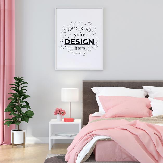 Free Empty Wall Interior Furniture 3D Psd Mockup Psd