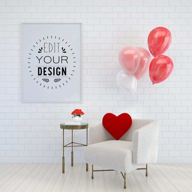 Free Empty Wall Interior Furniture 3D Psd Mockup Psd