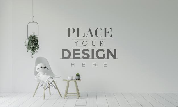 Free Empty Wall Interior Furniture 3D Psd Mockup Psd