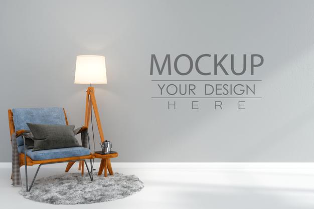 Free Empty Wall Interior Furniture 3D Psd Mockup Psd