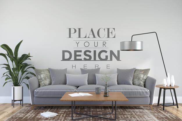 Free Empty Wall Interior Furniture 3D Psd Mockup Psd