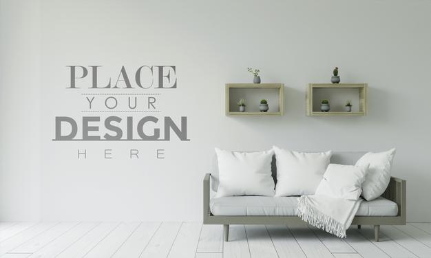 Free Empty Wall Interior Furniture 3D Psd Mockup Psd