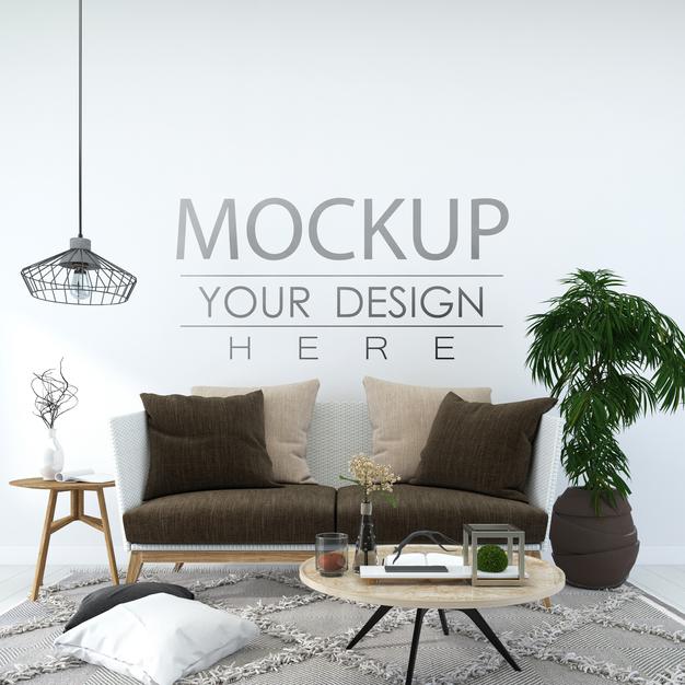 Free Empty Wall Interior Furniture 3D Psd Mockup Psd