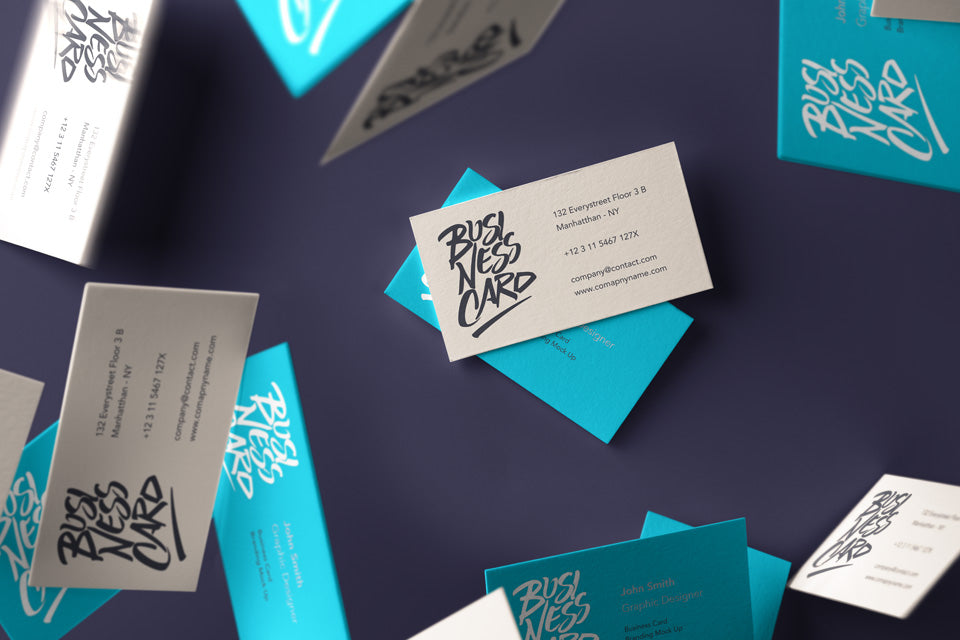 Free Falling Psd Business Card Mockup 3