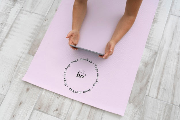 Free Female Hands On Yoga Mat Mock-Up Psd