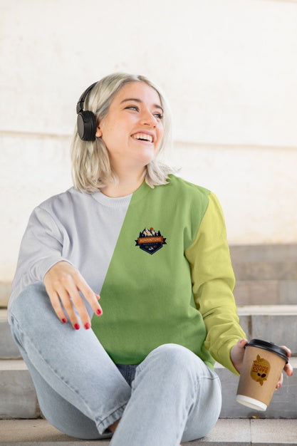 Free Female With Hoodie Listening Music Psd