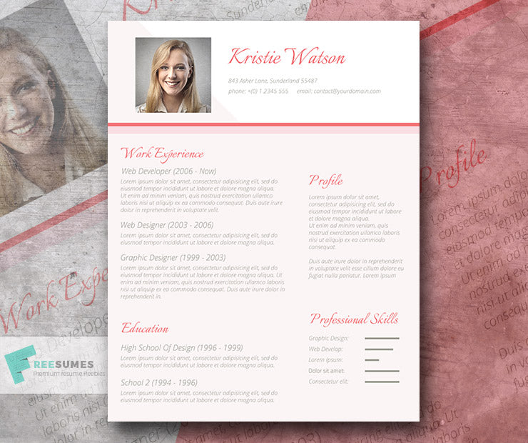Free Modern Feminine Lady CV Resume Template in Minimal Style in Microsoft Word (DOC) Format