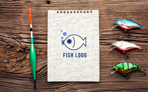 Free Fish Bait And Mock-Up Notepad Psd