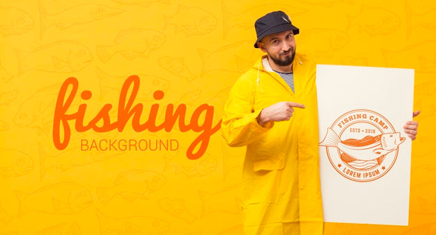 Free Fisherman In Raincoat Mock-Up Psd