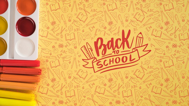 Free Flat Lay Arrangement With Paint Palette And Markers Psd