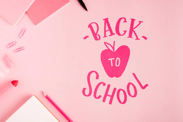 Free Flat Lay Back To School With Pink Background Psd