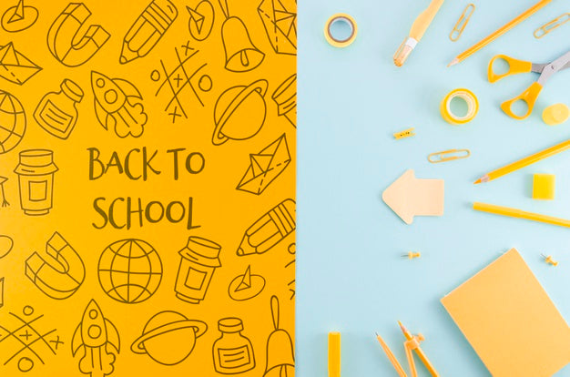 Free Flat Lay Back To School With Yellow Supplies Psd