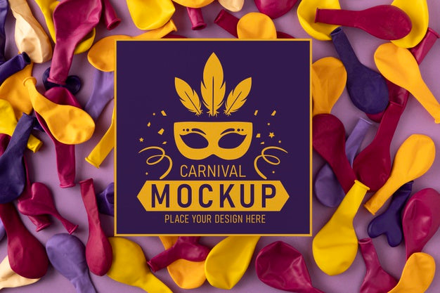 Free Flat Lay Card Mock-Up With Deflated Balloons Psd