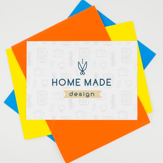 Free Flat Lay Card On Colorful Background Psd