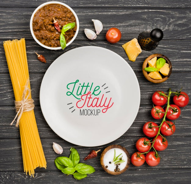 Free Flat Lay Italian Food And Plate Assortment Psd