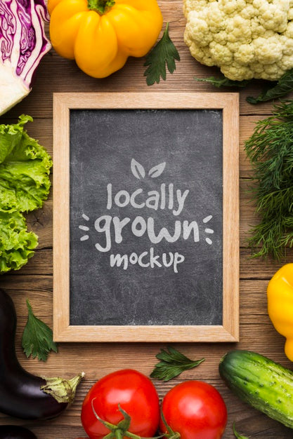 Free Flat Lay Locally Grown Veggies Mock-Up Psd