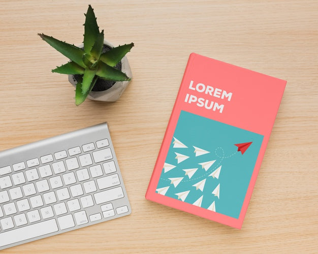 Free Flat Lay Minimalist Book Cover Mock-Up Arrangement Psd