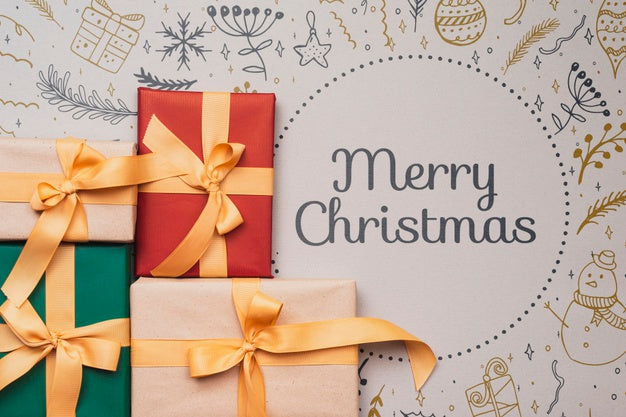 Free Flat Lay Of Colorful Christmas Gifts Mock-Up Psd