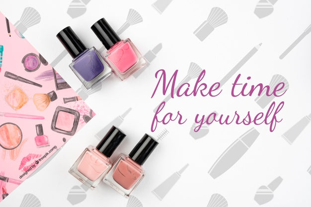 Free Flat Lay Of Colorful Nail Polish Mock-Up Psd