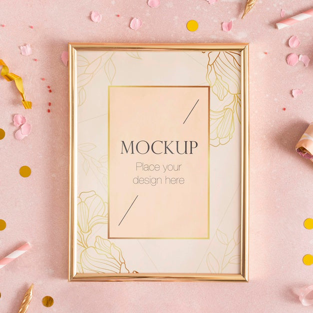 Free Flat Lay Of Elegant Birthday Frame With Confetti Psd
