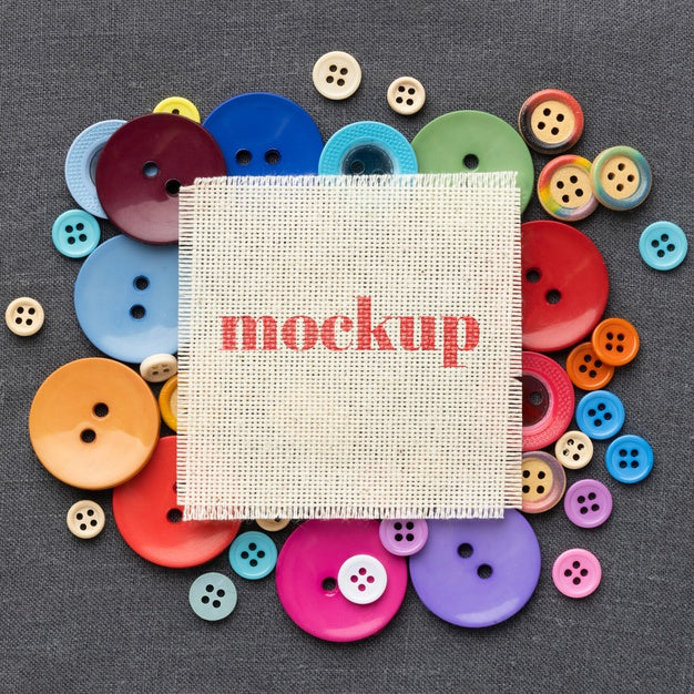 Free Flat Lay Of Mock-Up Frame Design With Colorful Buttons Psd