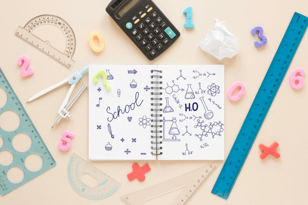 Free Flat Lay Of Notebook With Calculator And Rulers Psd